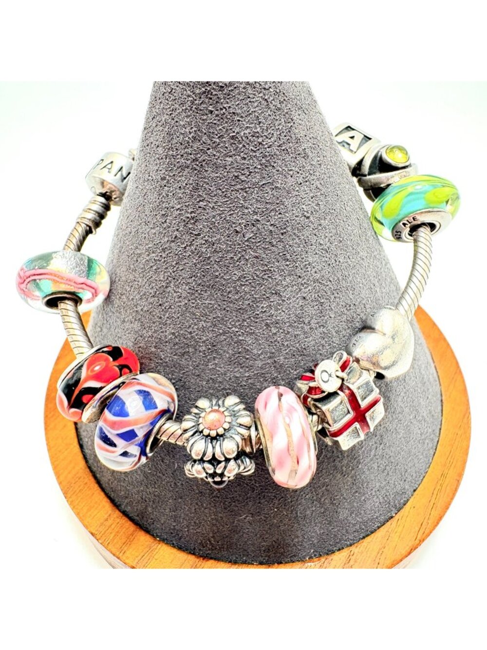 Pandora Charm Bracelet Sterling Silver 925 Mix of Sterling Slide Charms 7" L